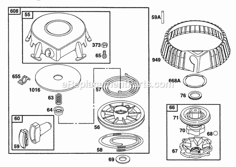 Rewind Assy Diagram and Parts List for 221432-0145-05  Briggs and Stratton Engine